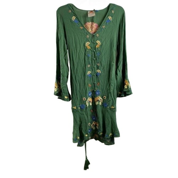 Farm Rio Green Jessalyn Embroidered Dress, Size Small, Bohemian Boho Flowy - Picture 4 of 8